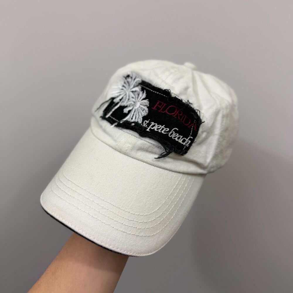 Y2K Strand Headwear Vtg White Florida St Pete Beach Distressed Hat Baseball Cap
